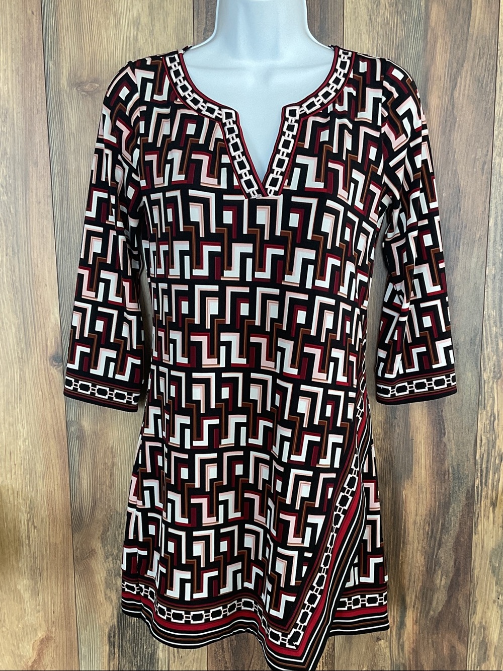 White House Black Market Geometric V Neck Tunic Dress XS    346B